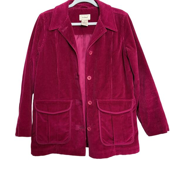 LL Bean Vintage Corduroy Barn Coat Chore Jacket Small Burgundy Pockets Acedemia - Picture 2 of 8